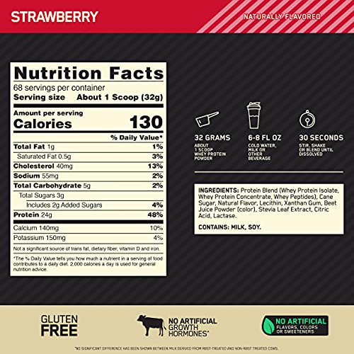 Optimum Nutrition Gold Standard 100% Whey Protein Powder, Naturally Flavored Strawberry - Maple Wellness Supplements