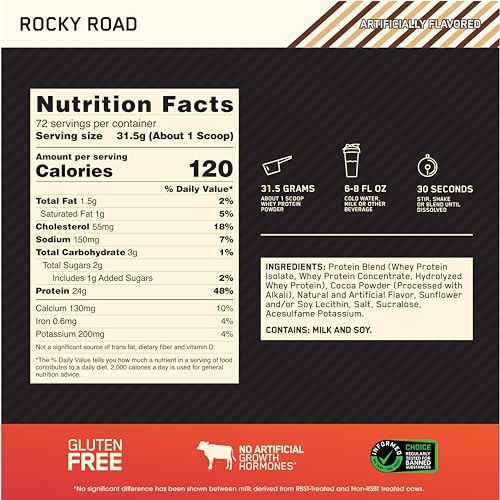 Optimum Nutrition Gold Standard 100% Whey Protein Powder, Rocky Road, 5 Pound - Maple Wellness Supplements