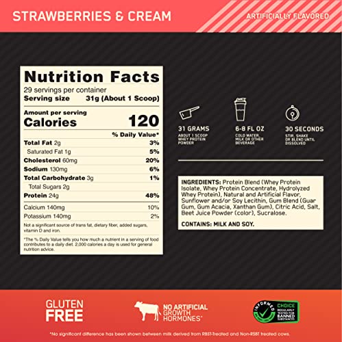 Optimum Nutrition Gold Standard 100% Whey Protein Powder, Strawberries & Cream - Maple Wellness Supplements