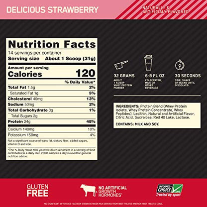 Optimum Nutrition Gold Standard 100% Whey Protein Powder, Strawberry, 1 Pound - Maple Wellness Supplements