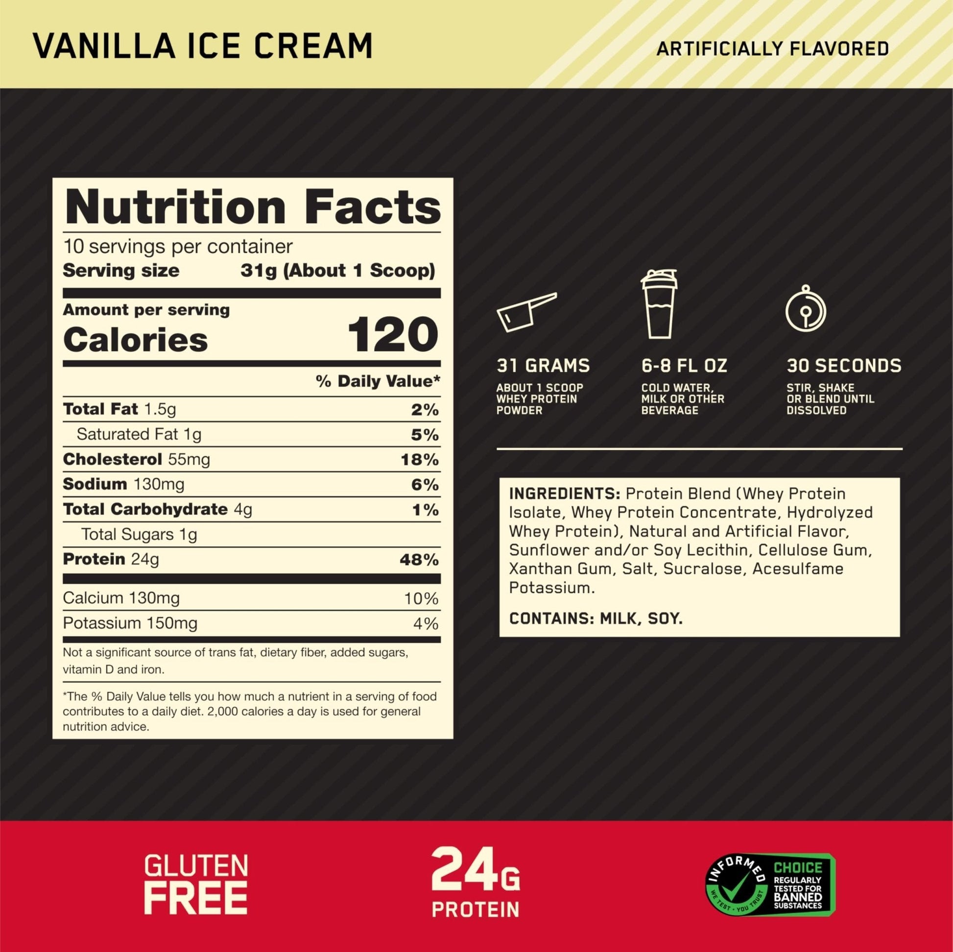 Optimum Nutrition Gold Standard 100% Whey Protein Powder, Vanilla Ice Cream, 0.68 Pound (Pack of 1) - Maple Wellness Supplements