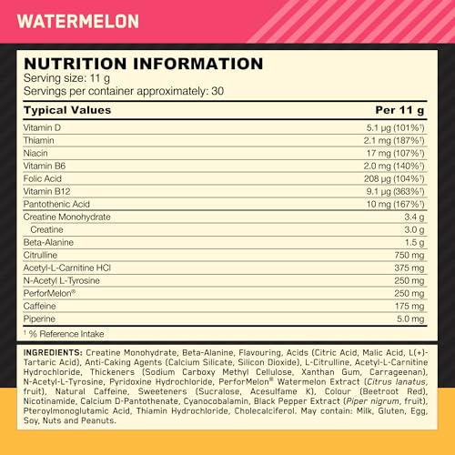 Optimum Nutrition Gold Standard Pre Workout Watermelon Flavoured Powder, 330g - Maple Wellness Supplements