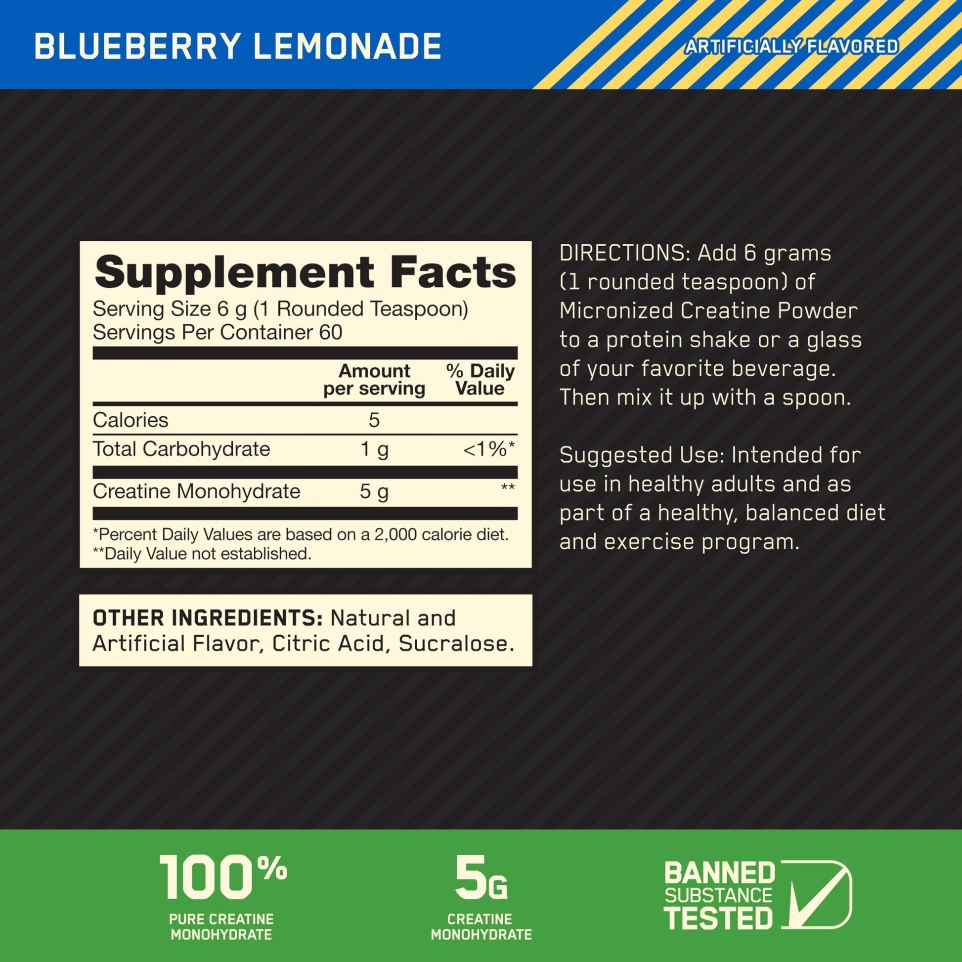 Optimum Nutrition Micronized Creatine Monohydrate Powder, Blueberry Lemonade Creatine, 60 Servings, 360 Grams (Packaging May Vary) - Maple Wellness Supplements