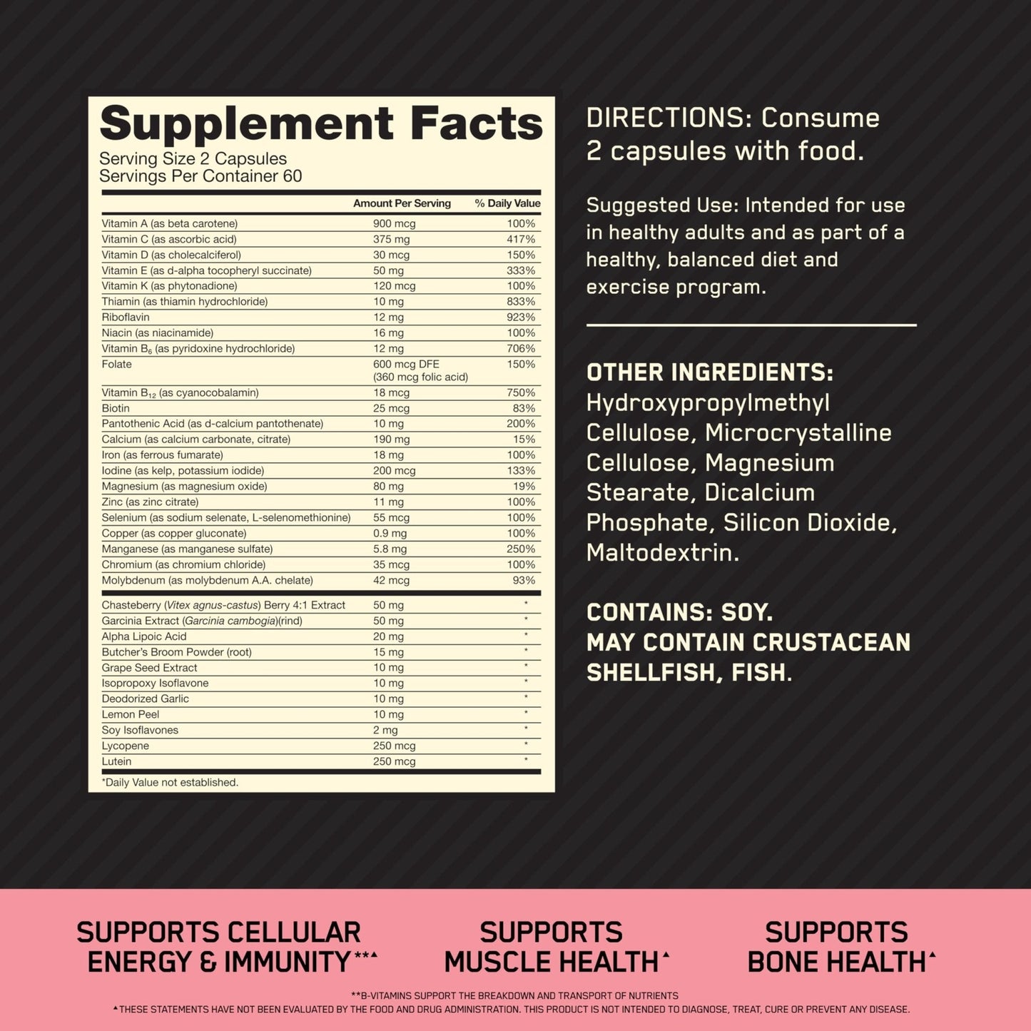 Optimum Nutrition Opti-Women, Vitamin C, Zinc and Vitamin D for Immune Support Womens Daily Multivitamin Supplement with Iron, Capsules, 120 Count - Maple Wellness Supplements