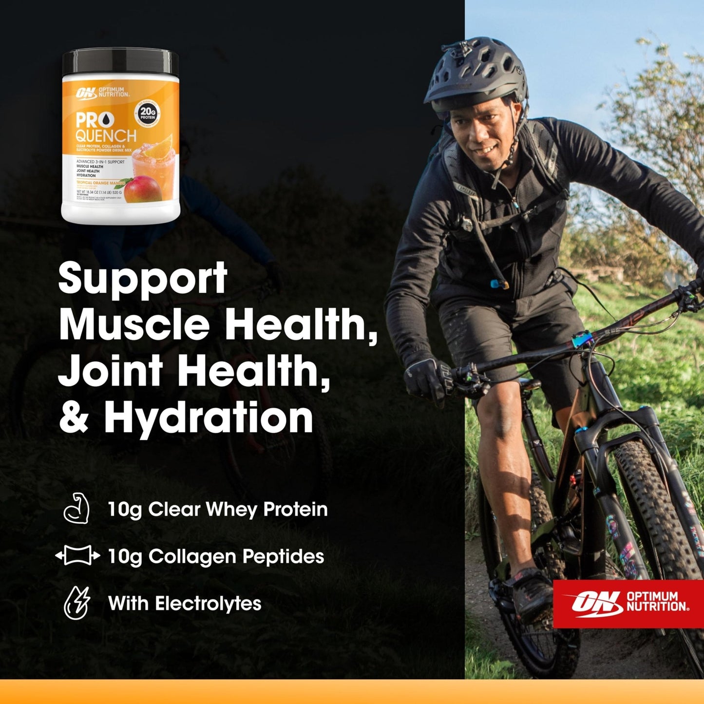 Optimum Nutrition Pro Quench, 10g Clear Protein, 10g Collagen peptides & Electrolyte Powder Drink Mix, Tropical Orange Mango, 20 Servings, - Maple Wellness Supplements