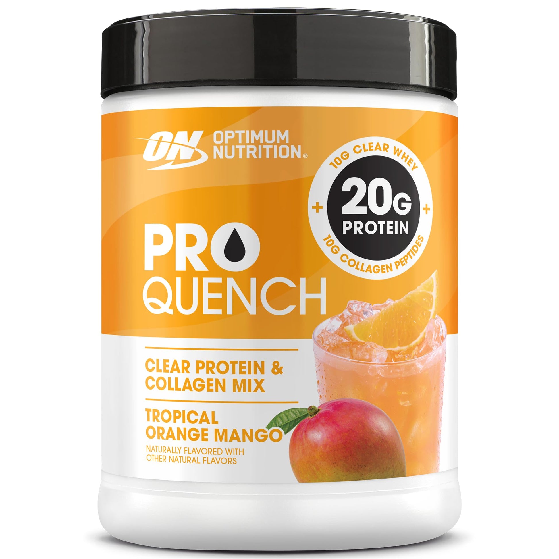 Optimum Nutrition Pro Quench, 10g Clear Protein, 10g Collagen peptides & Electrolyte Powder Drink Mix, Tropical Orange Mango, 20 Servings, - Maple Wellness Supplements