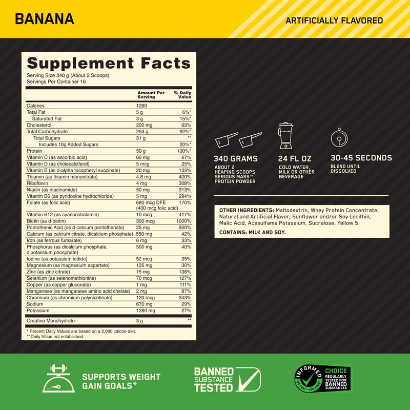 Optimum Nutrition Serious Mass Weight Gainer Protein Powder, Vitamin C, Zinc - Maple Wellness Supplements