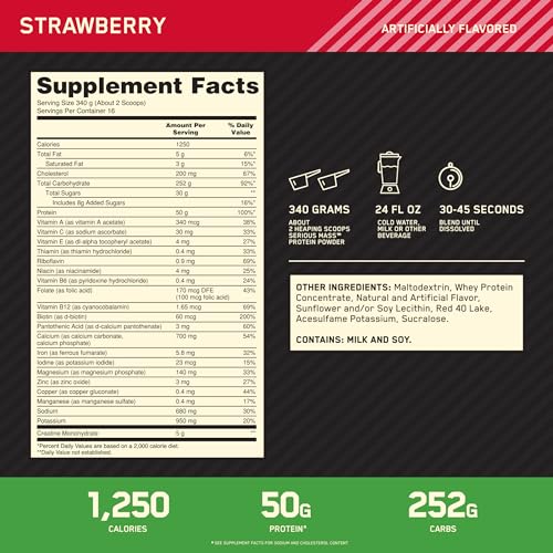 Optimum Nutrition Serious Mass Weight Gainer Protein Powder, Vitamin C, Zinc and Vitamin - Maple Wellness Supplements