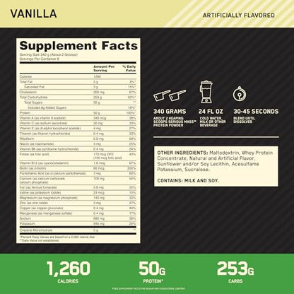 Optimum Nutrition Serious Mass, Weight Gainer Protein Powder, with Added Immune Supp - Maple Wellness Supplements
