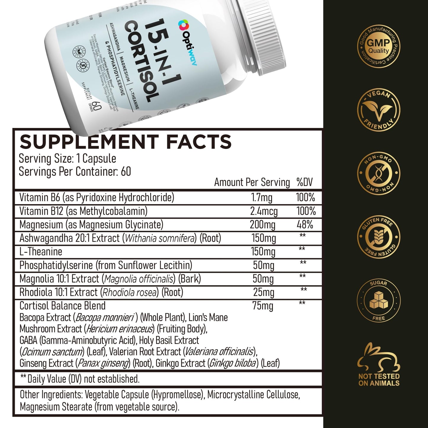Optiwav Cortisol Detox Supplement for Women Men - Control & Lowering High Cortisol Level - Balance Calm Stress Relief Cleanse Adrenal Health Support - Magnesium Ashwagandha Cortisol Blocker Reducer - Maple Wellness Supplements