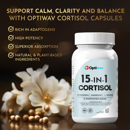 Optiwav Cortisol Detox Supplement for Women Men - Control & Lowering High Cortisol Level - Balance Calm Stress Relief Cleanse Adrenal Health Support - Magnesium Ashwagandha Cortisol Blocker Reducer - Maple Wellness Supplements