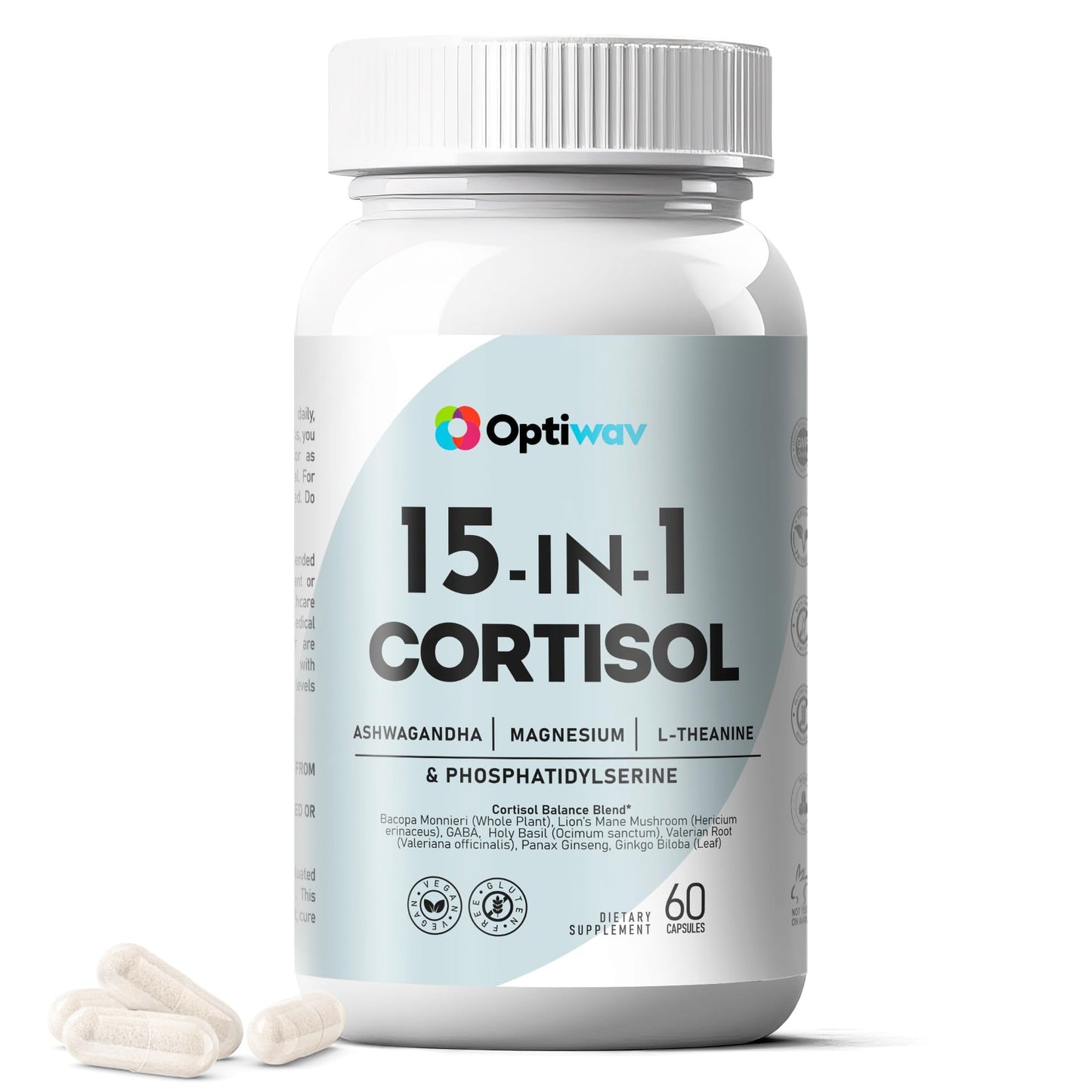 Optiwav Cortisol Detox Supplement for Women Men - Control & Lowering High Cortisol Level - Balance Calm Stress Relief Cleanse Adrenal Health Support - Magnesium Ashwagandha Cortisol Blocker Reducer - Maple Wellness Supplements
