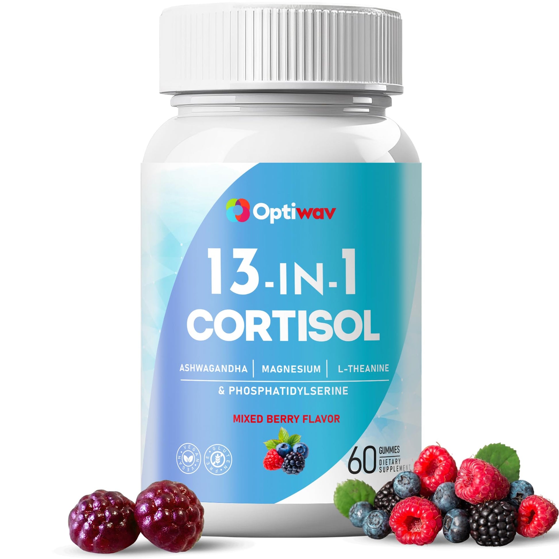 Optiwav Cortisol Reducer Gummies for Women Men - 13-in-1 Daily Cortisol Detox Manager Supports Stress Mood Balance Focus & Health Balance - Reduce High Cortisol with Ashwagandha Magnesium L-Theanine - Maple Wellness Supplements