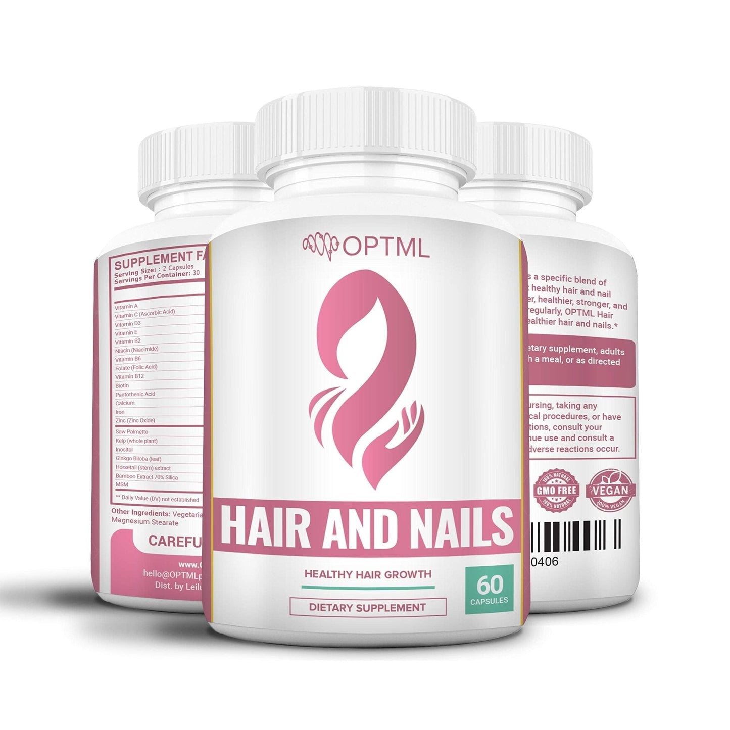 OPTML Hair and Nail Vitamins for Hair Growth and Thickness, Biotin-Infused Hair Pills, Hair Vitamins for Faster Hair Growth and Healthy Nails, for Women and Men, 60 Capsules - Maple Wellness Supplements