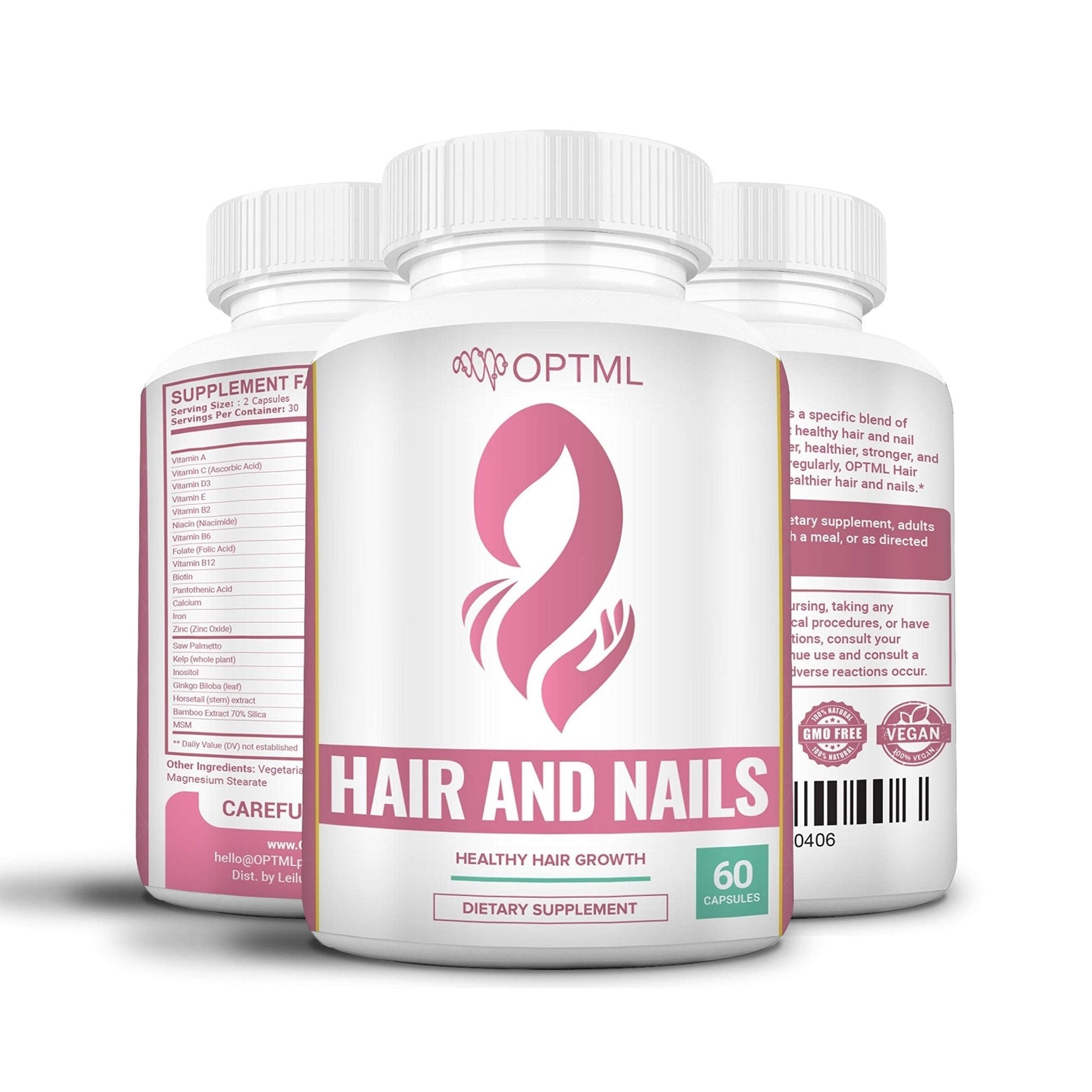 OPTML Hair and Nail Vitamins for Hair Growth and Thickness, Biotin-Infused Hair Pills, Hair Vitamins for Faster Hair Growth and Healthy Nails, for Women and Men, 60 Capsules - Maple Wellness Supplements
