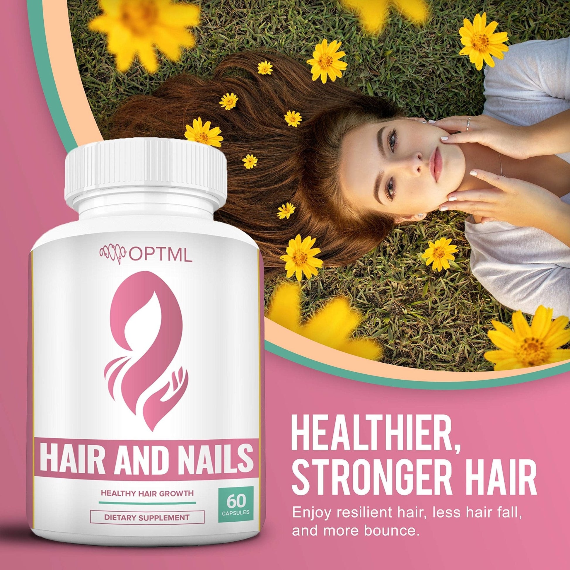 OPTML Hair and Nail Vitamins for Hair Growth and Thickness, Biotin-Infused Hair Pills, Hair Vitamins for Faster Hair Growth and Healthy Nails, for Women and Men, 60 Capsules - Maple Wellness Supplements