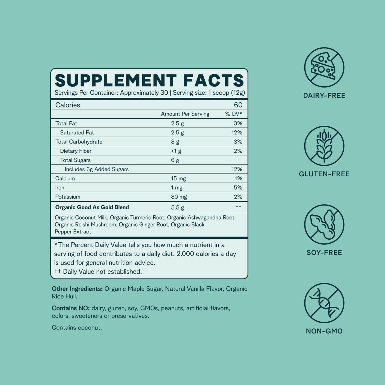Ora Organic Golden Milk Powder - Ayurvedic Turmeric Powder with Organic Adaptogens - Ashwagandha, Reishi and Ginger | Organic, Gluten-Free, Soy-Free, Vegan, Non-GMO - Maple & Vanilla, 30 Servings - Maple Wellness Supplements