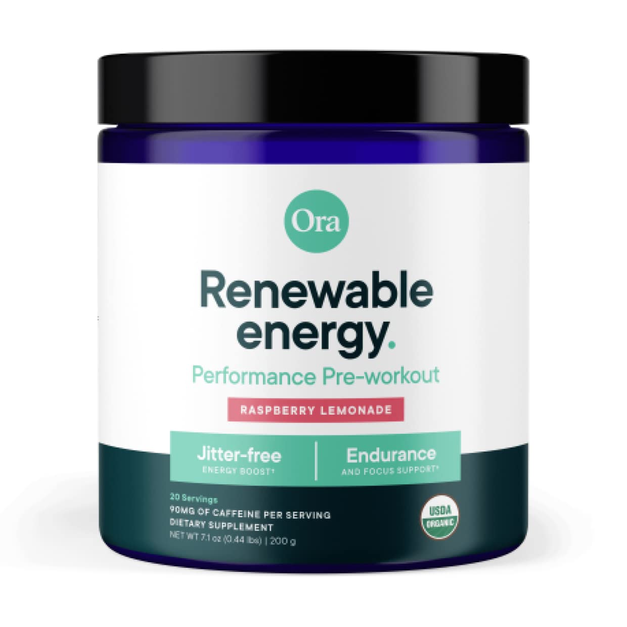 Ora Organic Natural Pre Workout Powder - Raspberry Lemonade Flavor- Provides Jitter Free Energy, Focus, Hydration, & Endurance - Vegan, Certified Organic, Soy, Dairy, & Gluten Free, 20 Servings - Maple Wellness Supplements