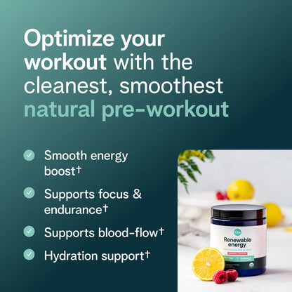 Ora Organic Natural Pre Workout Powder - Raspberry Lemonade Flavor- Provides Jitter Free Energy, Focus, Hydration, & Endurance - Vegan, Certified Organic, Soy, Dairy, & Gluten Free, 20 Servings - Maple Wellness Supplements