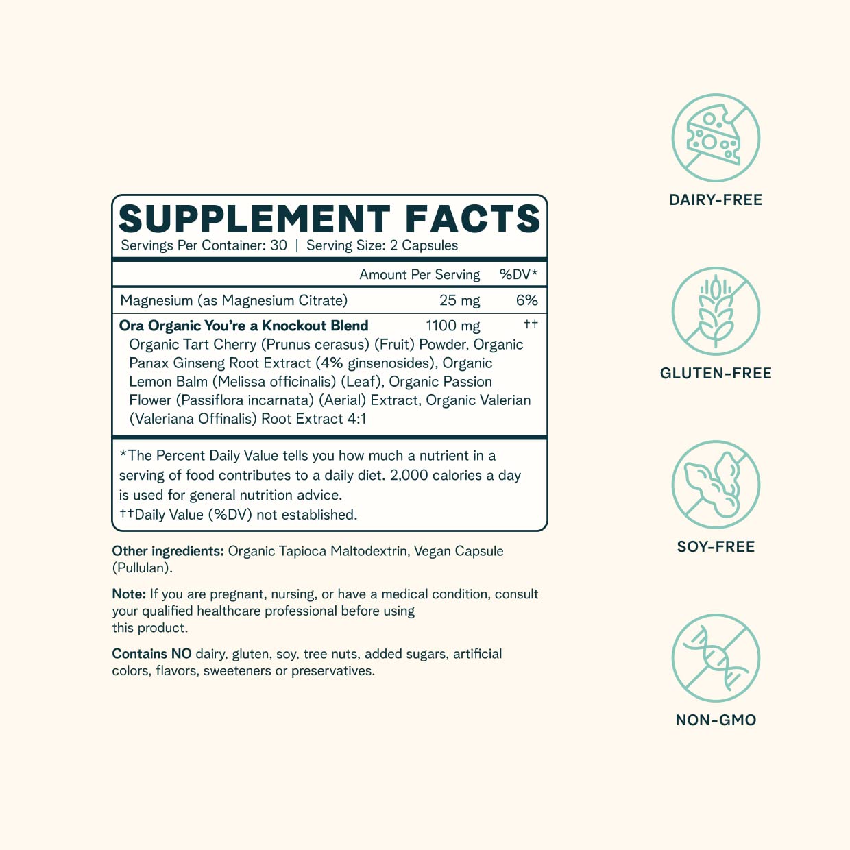 Ora Organic Natural Sleep Aid Supplement Stress Support Calming Herbal Blend with Melatonin from Tart Cherry - Includes Magnesium Citrate, Valerian Root, and Lemon Balm - 1 Month Supply, 60 Capsules - Maple Wellness Supplements