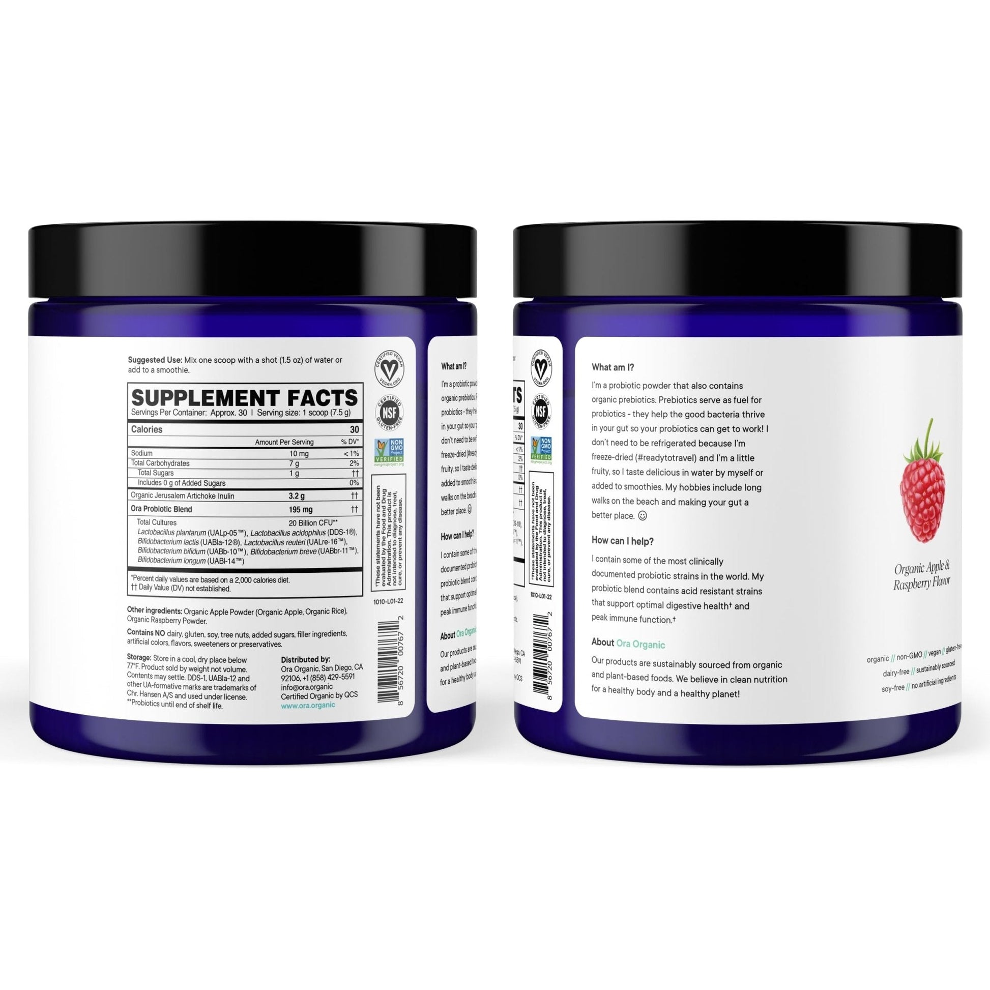 Ora Organic Prebiotic and Probiotic Powder Supplement - 20 Billion Probiotics, 7 Strains for Best Prebiotic Powder, Non-GMO, Probiotics for Women, Men & Kids - Apple Raspberry Flavor, 30 Servings… - Maple Wellness Supplements