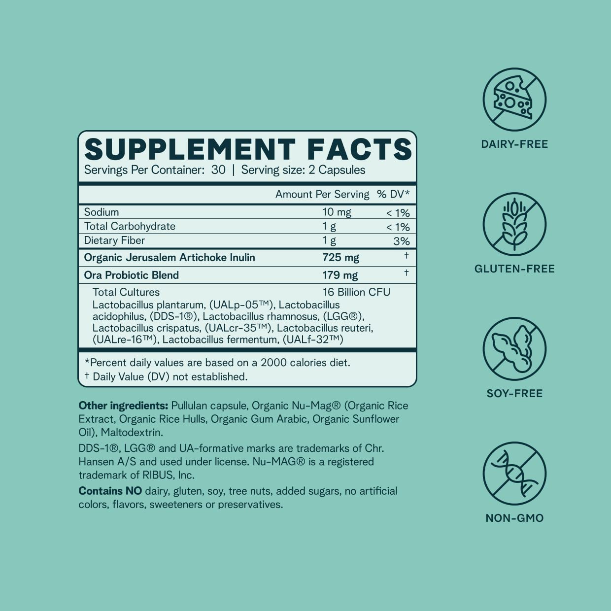 Ora Organic Prebiotics and Probiotics for Women - Lactobacillus for Vaginal and Urinary Tract Health, Contains 16 Billion CFU, 6 Strains - 1 Month Supply, 60 Vegan Probiotic Capsules - Maple Wellness Supplements