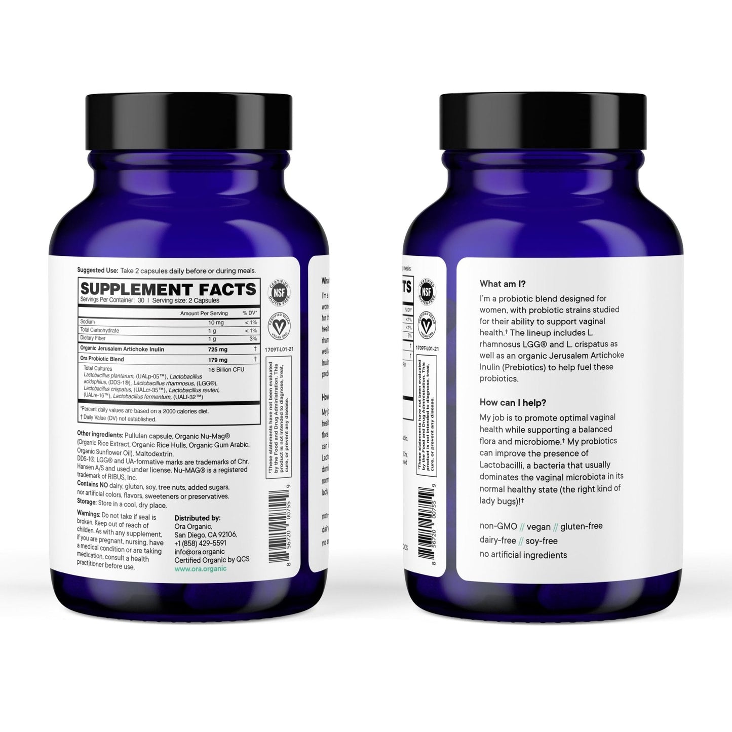 Ora Organic Prebiotics and Probiotics for Women - Lactobacillus for Vaginal and Urinary Tract Health, Contains 16 Billion CFU, 6 Strains - 1 Month Supply, 60 Vegan Probiotic Capsules - Maple Wellness Supplements