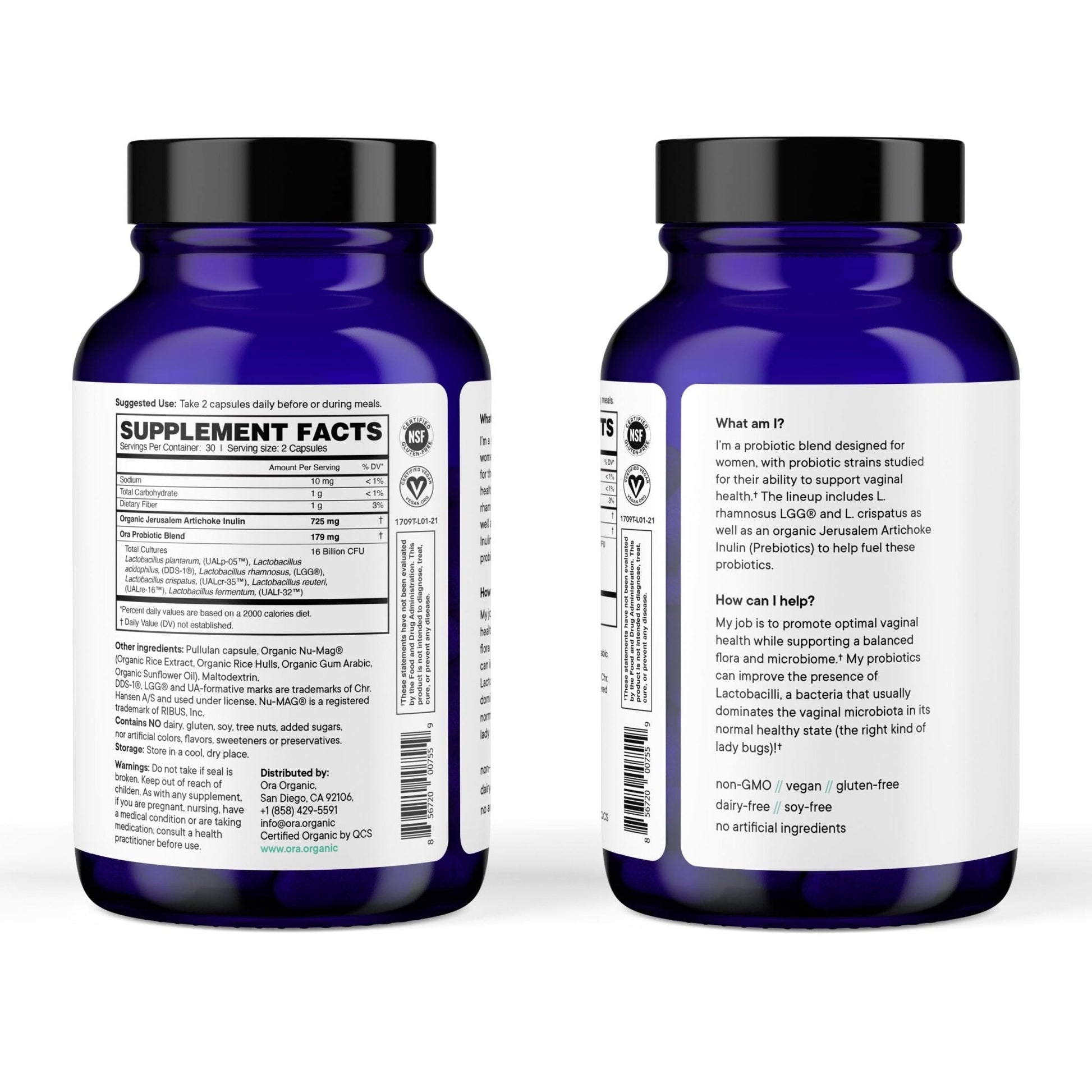 Ora Organic Probiotic for Women with L. crispatus, 6 Clinically Studied Lactobacillus Strains for Vaginal, pH & Urinary Tract Health, - Maple Wellness Supplements