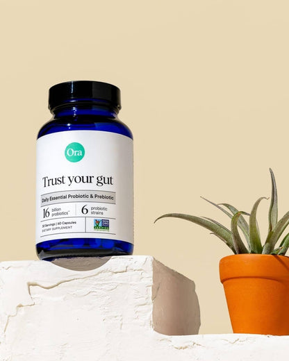 Ora Organic Probiotics with Prebiotics for Digestive Health 16 Billion CFU - Trust Your Gut - Strains - Acidophilus Lactobacillus Breve Bifidum Lactis - Maple Wellness Supplements