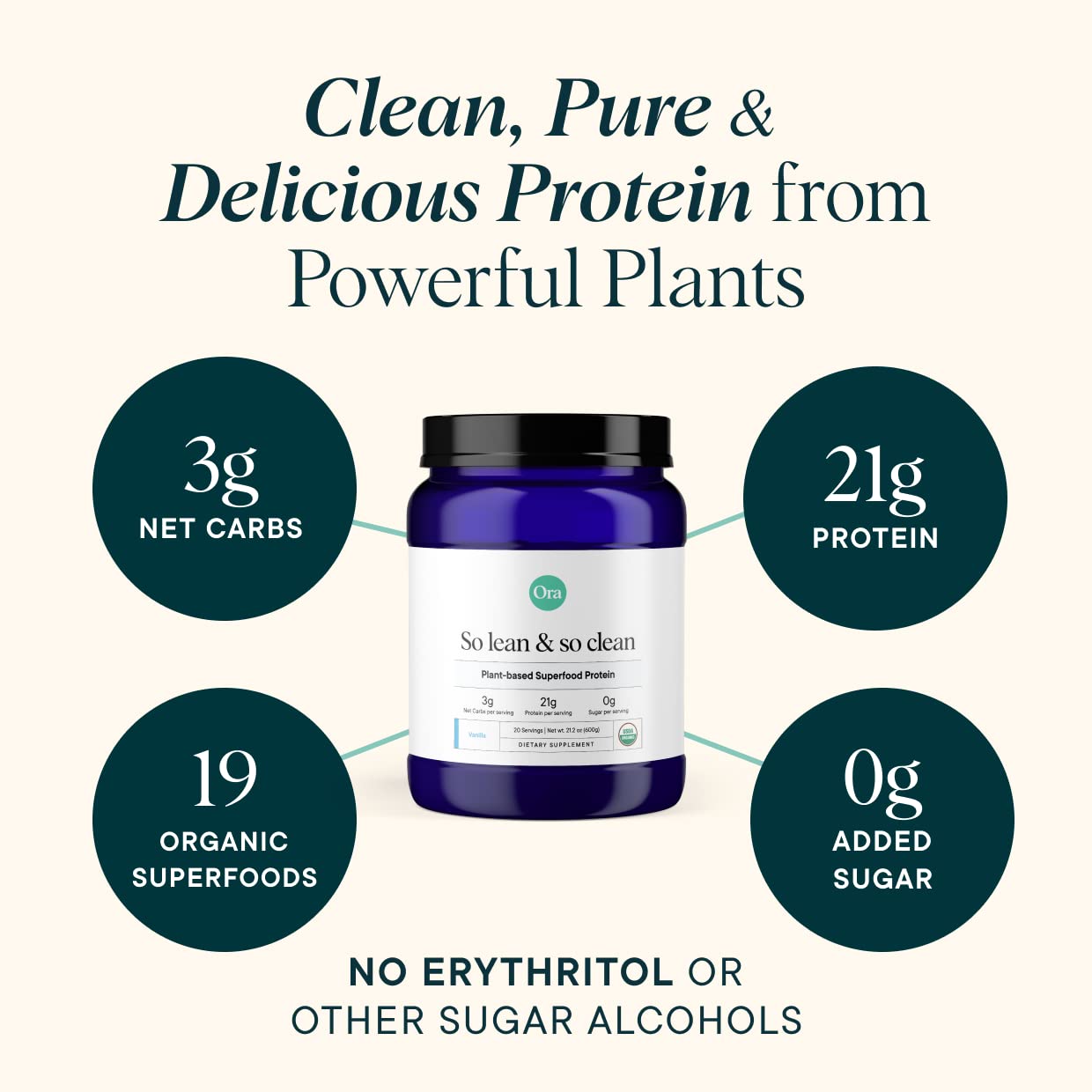 Ora Organic Protein Powder - 21g Plant-Based Protein for Women and Men Pre-Workout - Maple Wellness Supplements