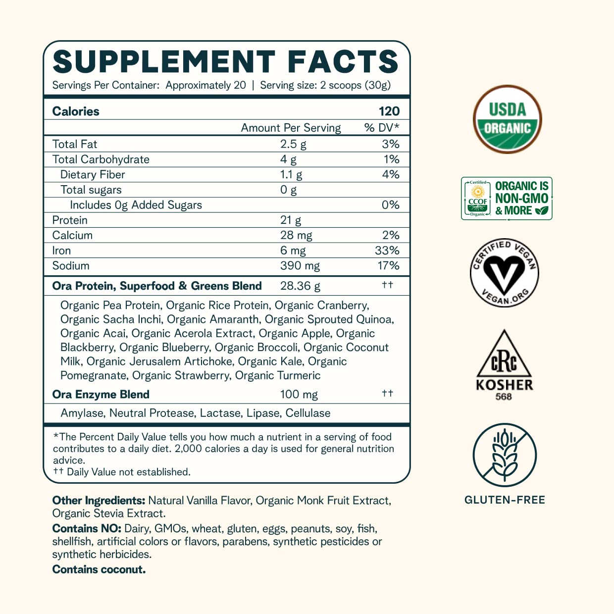 Ora Organic Protein Powder - 21g Plant-Based Protein for Women and Men Pre-Workout - Maple Wellness Supplements