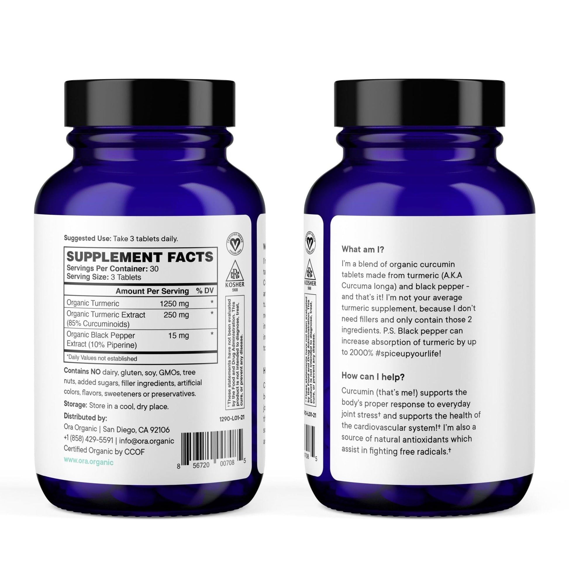 Ora Organic Turmeric Curcumin with Piperine - Pure Extracts for Joint Stress and Cardiovascular Health, Support Healthy Cognitive Function, No Filler Ingredients - 90 Vegan Tablets, 1 Month Supply - Maple Wellness Supplements