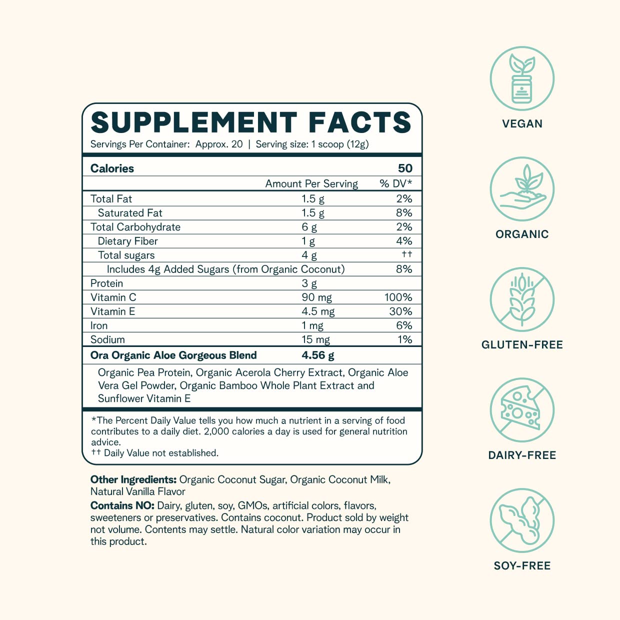 Ora Organic Vegan Collagen-Boosting Powder for Women and Men - Hair, Skin, & Nails Support - Bamboo Silica, Plant-Based Protein, Organic Vitamin C, Aloe Vera - Vanilla Flavor, 20 Servings - Maple Wellness Supplements