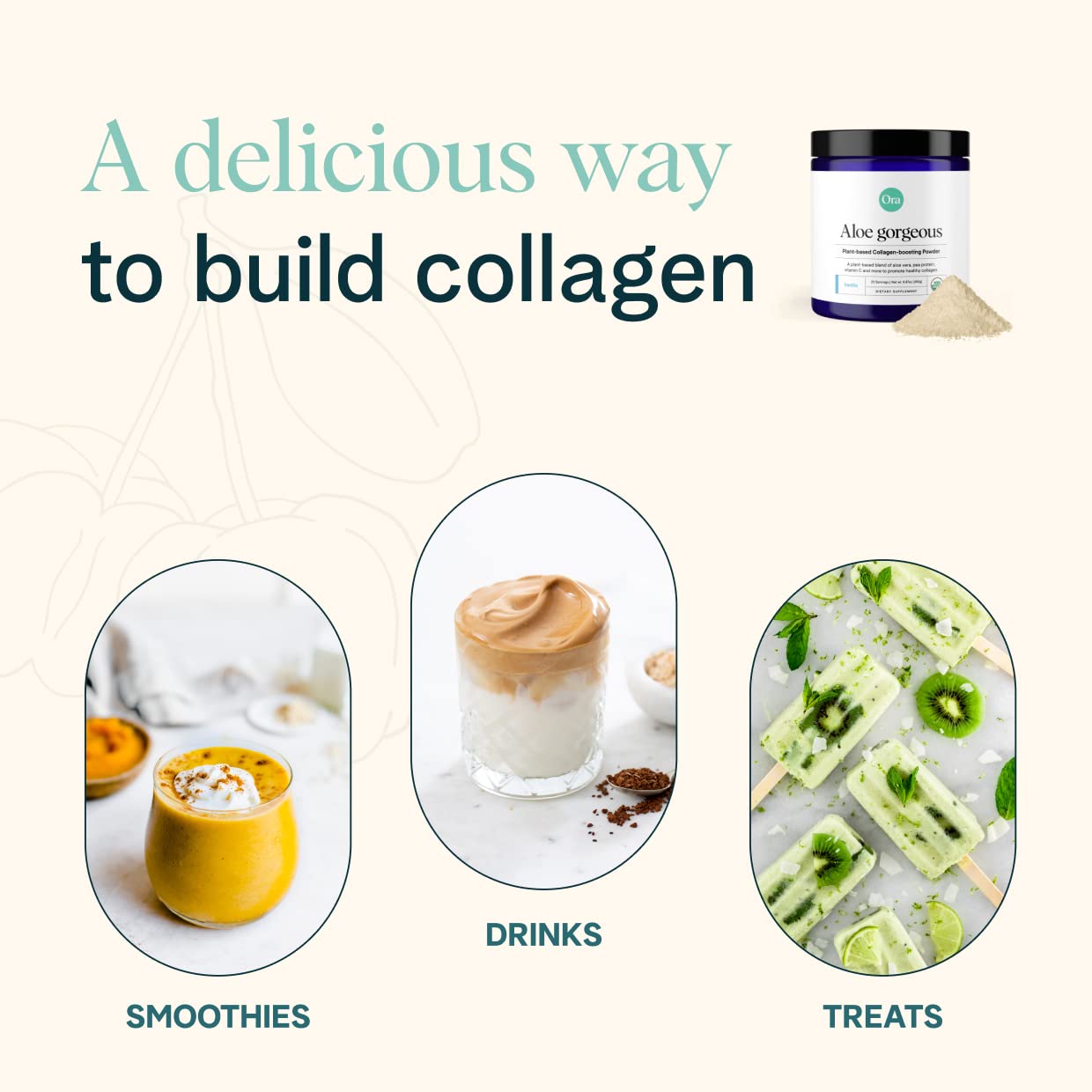 Ora Organic Vegan Collagen-Boosting Powder for Women and Men - Hair, Skin, & Nails Support - Bamboo Silica, Plant-Based Protein, Organic Vitamin C, Aloe Vera - Vanilla Flavor, 20 Servings - Maple Wellness Supplements