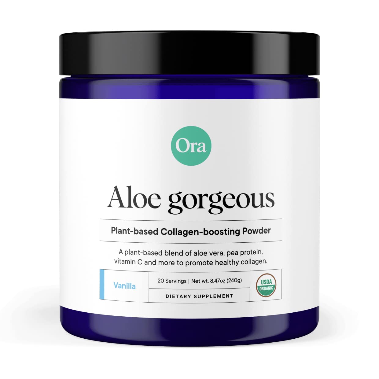 Ora Organic Vegan Collagen-Boosting Powder for Women and Men - Hair, Skin, & Nails Support - Bamboo Silica, Plant-Based Protein, Organic Vitamin C, Aloe Vera - Vanilla Flavor, 20 Servings - Maple Wellness Supplements