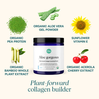Ora Organic Vegan Collagen-Boosting Powder for Women and Men - Hair, Skin, & Nails Support - Bamboo Silica, Plant-Based Protein, Organic Vitamin C, Aloe Vera - Vanilla Flavor, 20 Servings - Maple Wellness Supplements