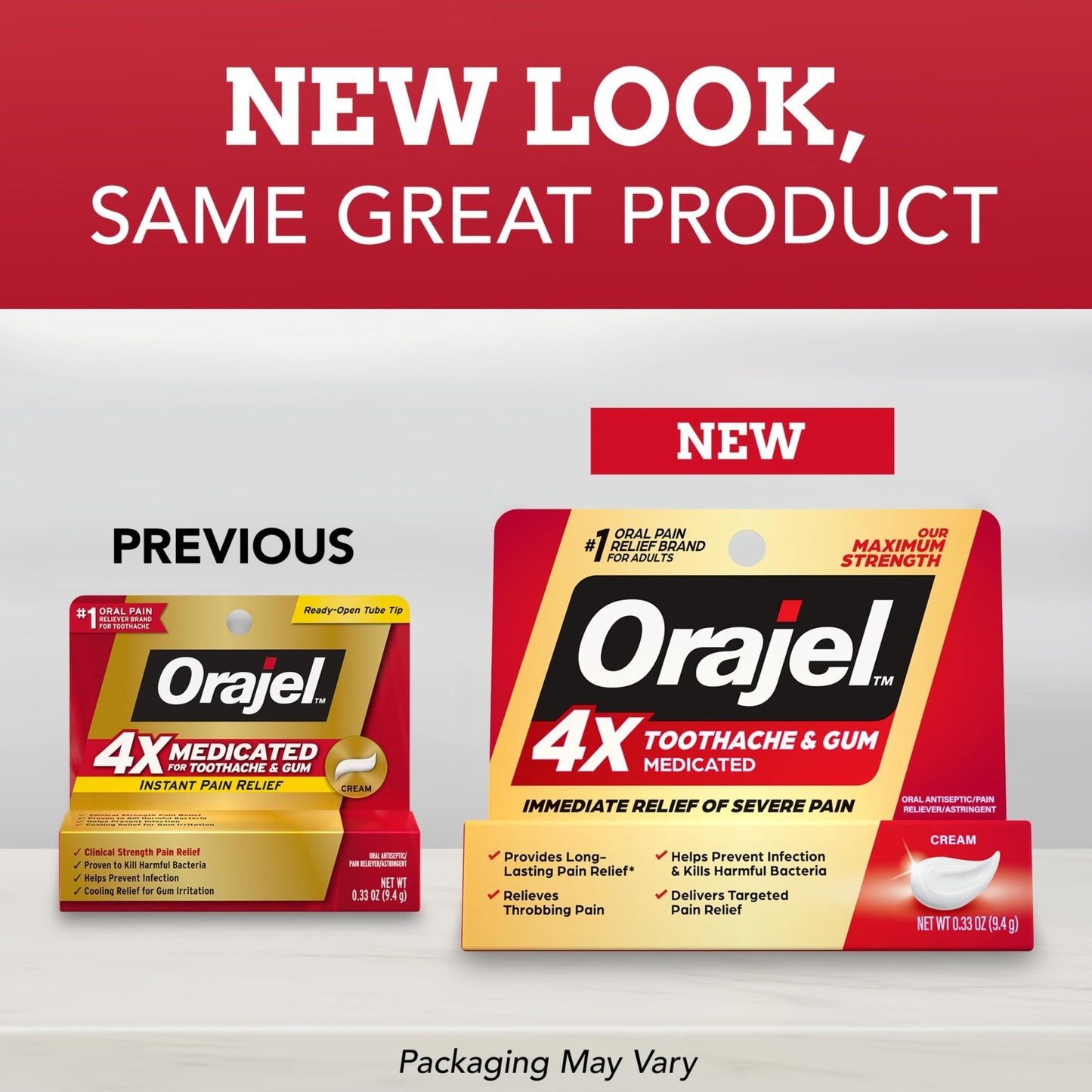 Orajel 4X for Toothache & Gum Pain: Severe Cream Tube 0.33oz- From Oral Pain Relief Brand - Maple Wellness Supplements