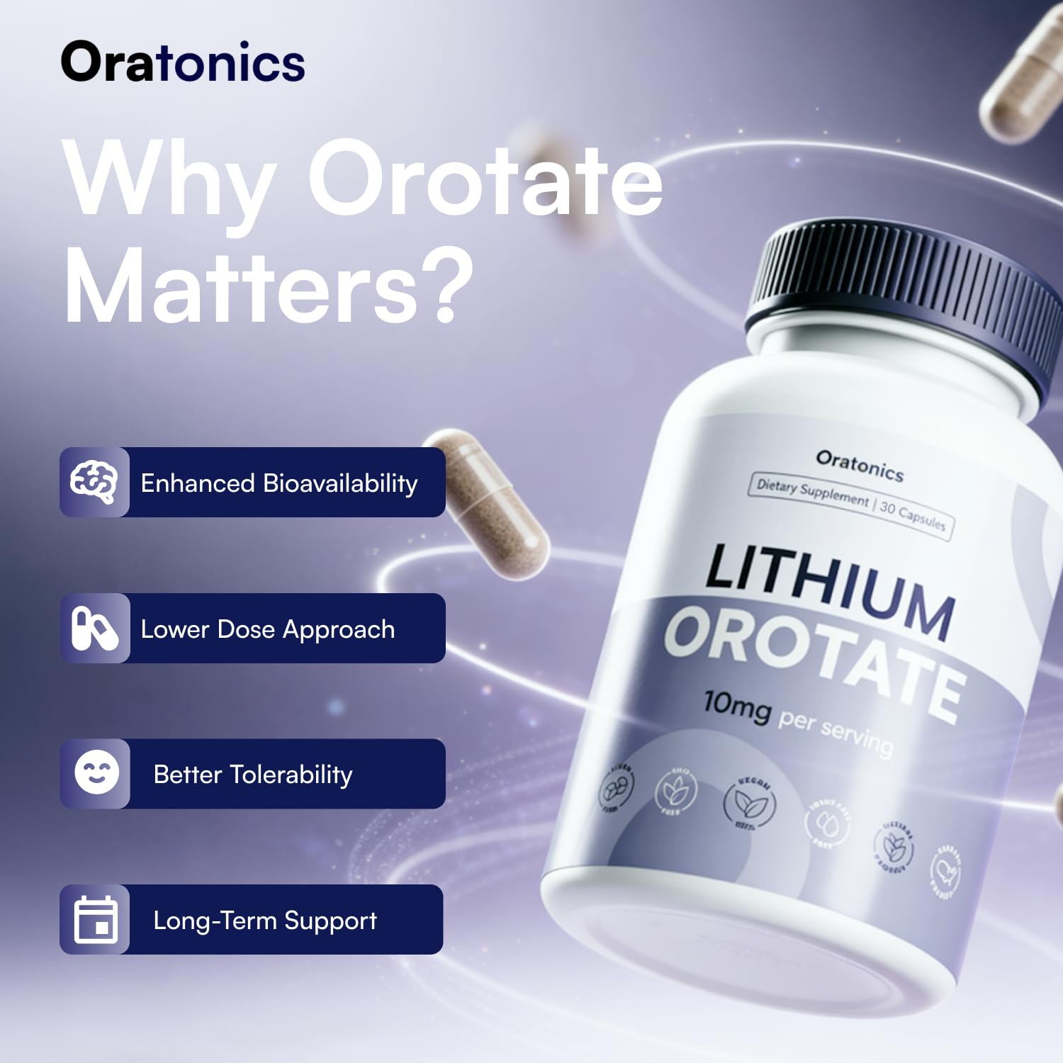 Oratonics Lithium Orotate 10mg – Trace Mineral Lithium Supplement for Daily Balance & Cognitive Clarity – Low-Dose, Highly Absorbable Formula – Vegan - Maple Wellness Supplements