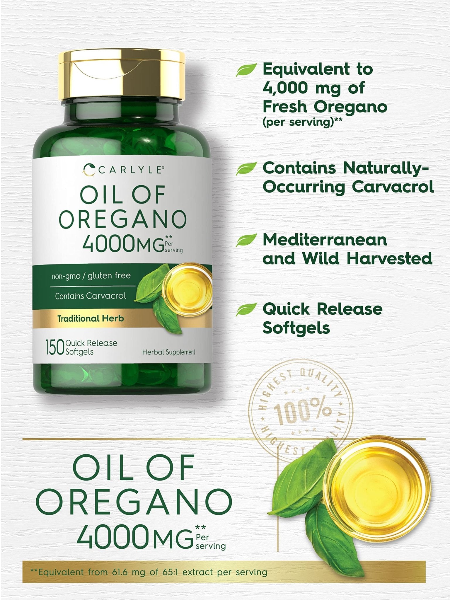 Oregano Oil Extract | Max Potency | 150 Softgel Capsules | Non-GMO and Gluten - Maple Wellness Supplements