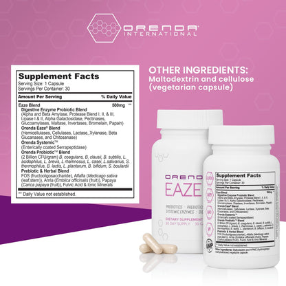 Orenda Eaze®: Gut Wellness Capsules | 6-in-1 Digestive Support with Probiotics, Endospores, Peptizyme-SP EN, Prebiotics, and Digestive Enzymes - Maple Wellness Supplements