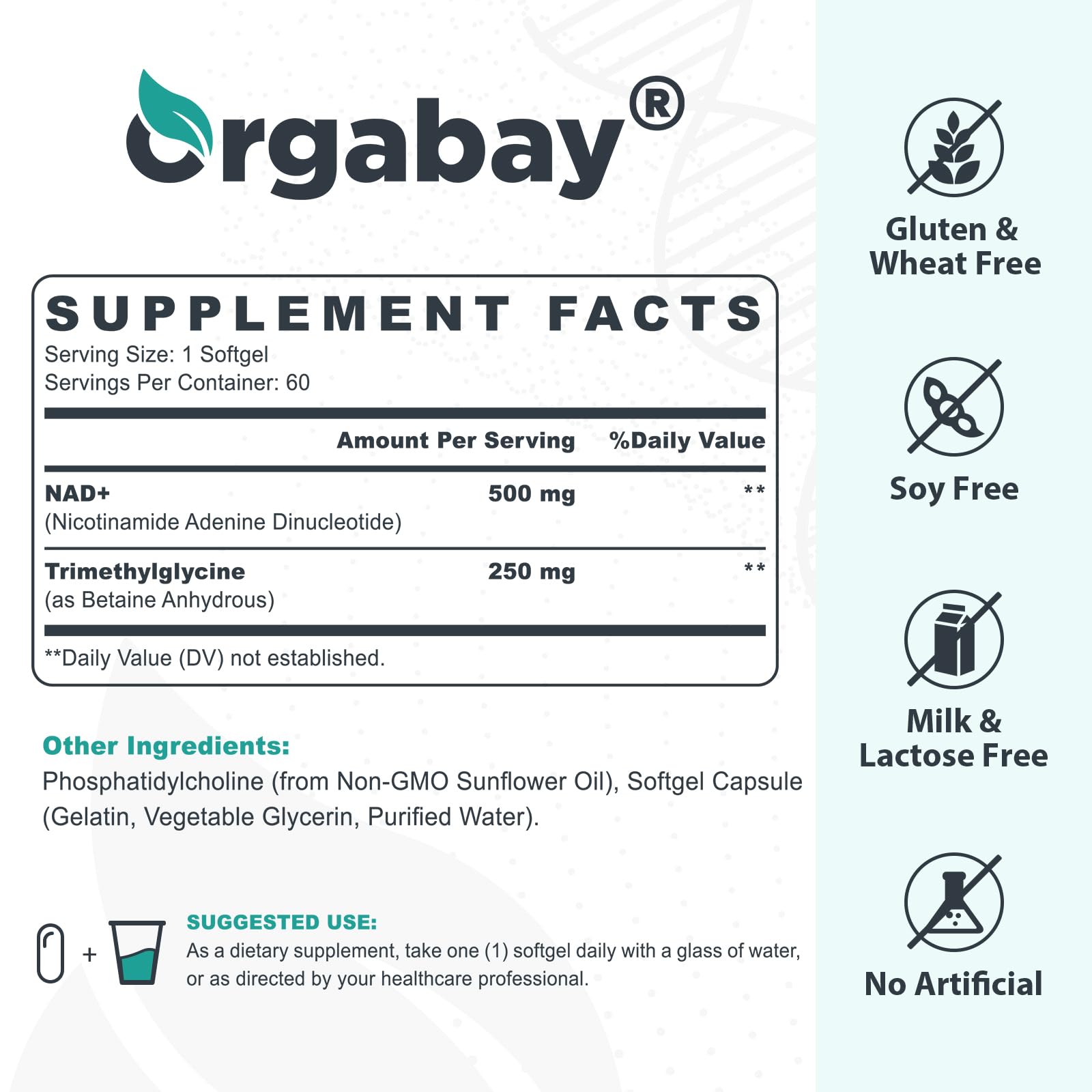 Orgabay Liposomal NAD+ Supplement 500 mg, High Absorption, Boost NAD+ with TMG 250 mg, Actual NAD Plus More Efficient Than Nicotinamide Riboside, Support Cellular Energy, Healthy Aging | 180 Softgels - Maple Wellness Supplements