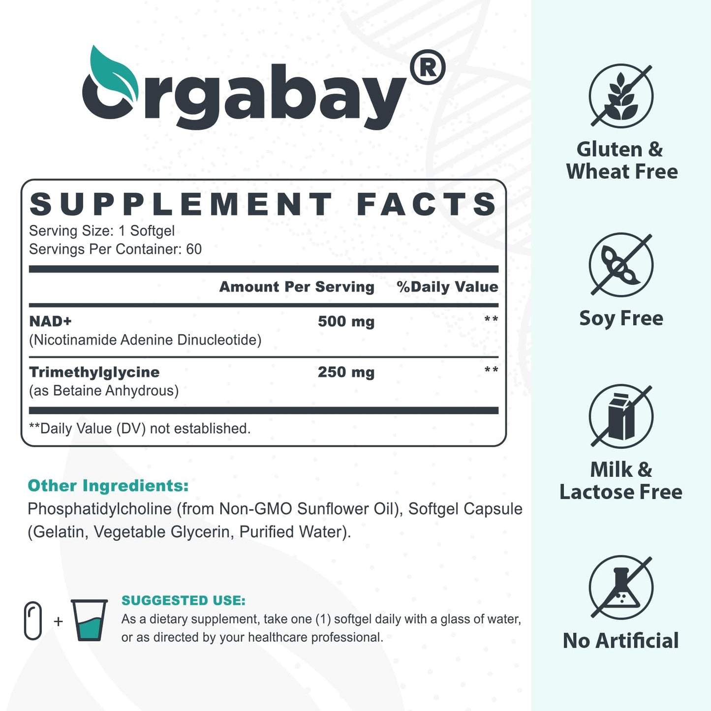 Orgabay Liposomal NAD+ Supplement 500 mg, High Absorption, Boost NAD+ with TMG 250 mg, Actual NAD Plus More Efficient Than Nicotinamide Riboside, Support Cellular Energy, Healthy Aging | 240 Softgels - Maple Wellness Supplements
