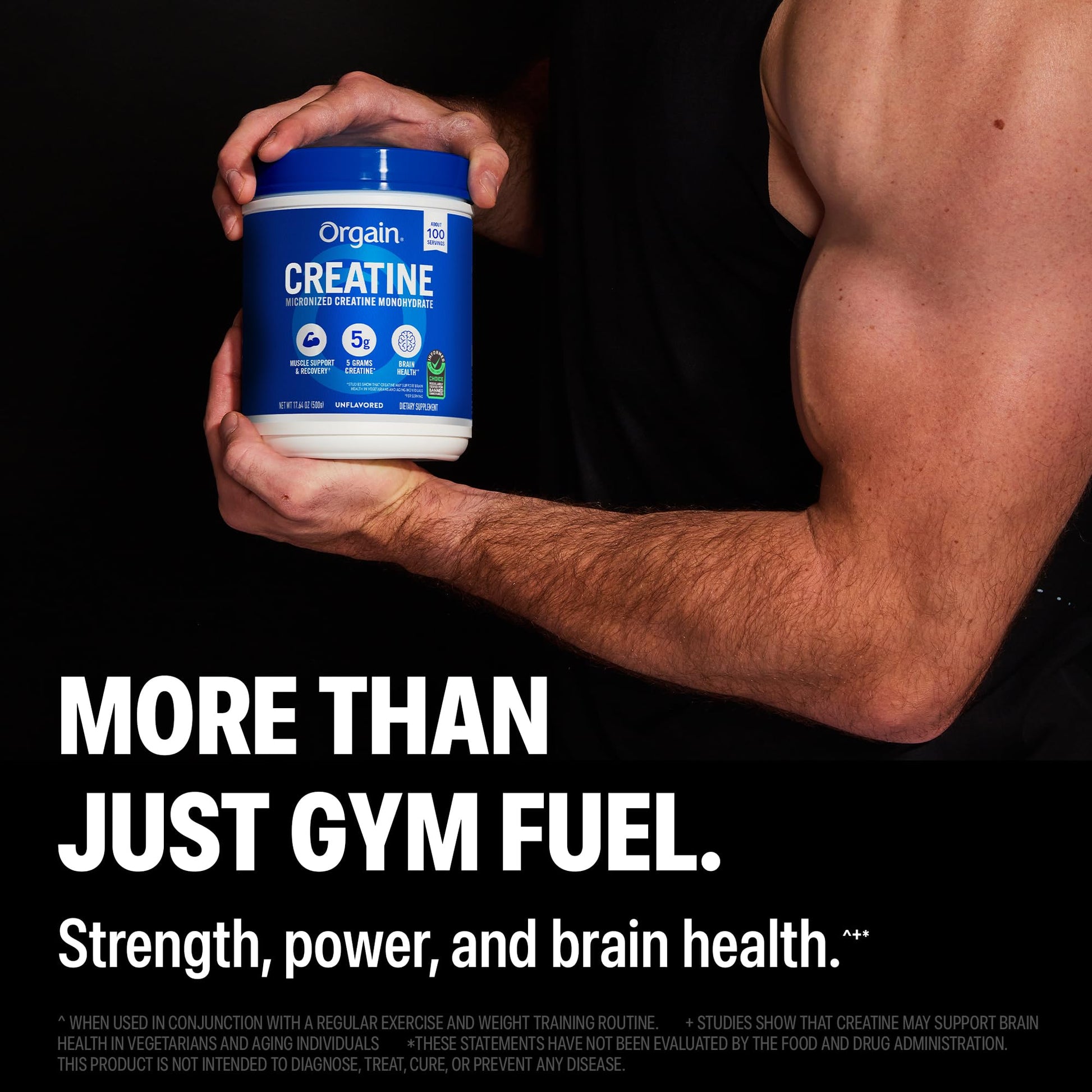 Orgain Creatine Monohydrate Micronized Powder, 100 Servings, Unflavored, Supports Muscle Growth, Post Workout Recovery and Brain Health, No Artificial Additives - Maple Wellness Supplements