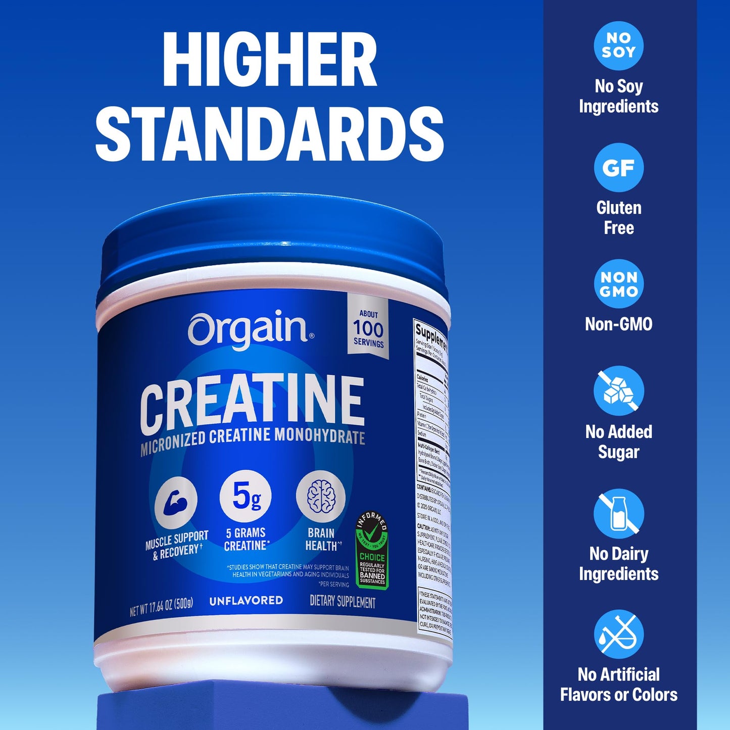 Orgain Creatine Monohydrate Micronized Powder, 100 Servings, Unflavored, Supports Muscle Growth, Post Workout Recovery and Brain Health, No Artificial Additives - Maple Wellness Supplements
