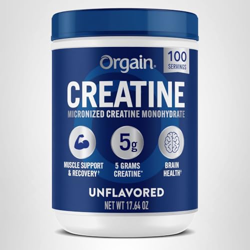 Orgain Creatine Monohydrate Micronized Powder, 100 Servings, Unflavored, Supports Muscle Growth, Post Workout Recovery and Brain Health, No Artificial Additives - Maple Wellness Supplements