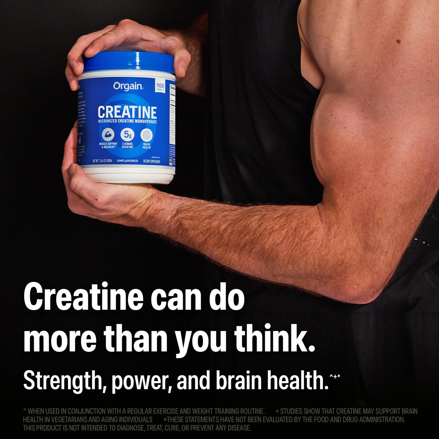 Orgain Creatine Monohydrate Micronized Powder, 100 Servings, Unflavored, Supports Muscle Growth, Post Workout Recovery and Brain Health, No Artificial Additives, for Men & Women, Vegan - Maple Wellness Supplements