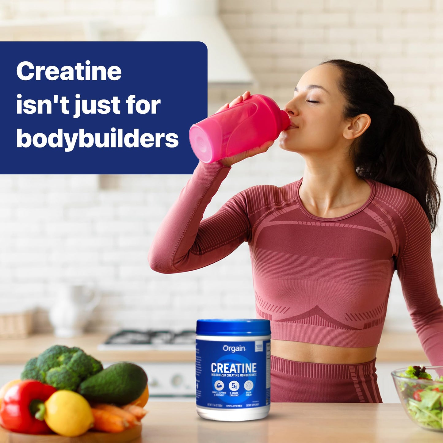 Orgain Creatine Monohydrate Micronized Powder, 100 Servings, Unflavored, Supports Muscle Growth, Post Workout Recovery and Brain Health, No Artificial Additives, for Men & Women, Vegan - Maple Wellness Supplements
