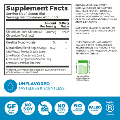 Orgain Micronized Creatine Monohydrate Lean Muscle Powder with Metabolism Blend, Unflavored, 50 Servings, Supports Muscle Strength and Brain Health, No Dairy or Soy, Gluten Free, Vegan - Maple Wellness Supplements