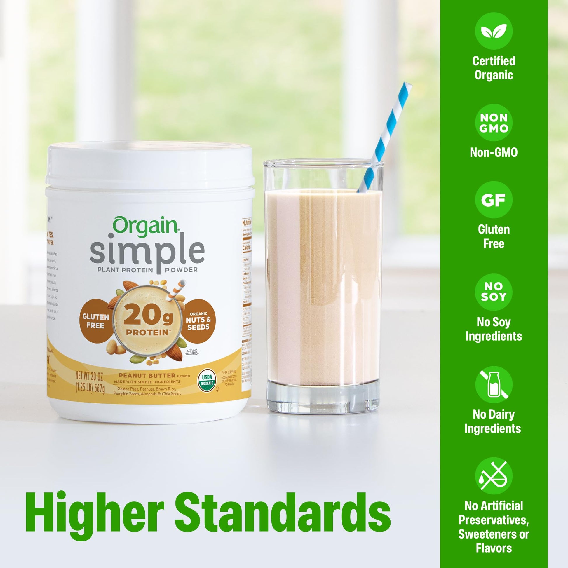 Orgain Organic Simple Vegan Protein Powder, Peanut Butter - 20g Plant Based Protein, With less Ingredients, No Artificial Sweeteners, Gluten Free, No Dairy or Lactose, 1.25 lb (Packaging May Vary) - Maple Wellness Supplements