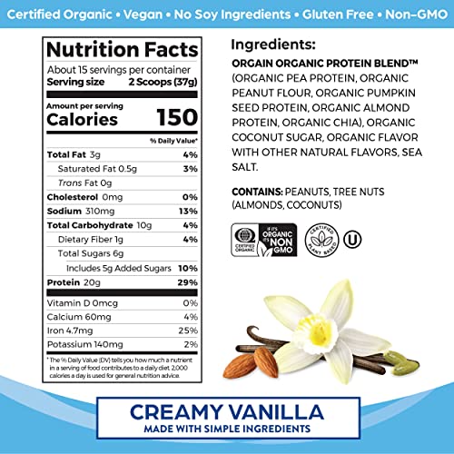 Orgain Organic Simple Vegan Protein Powder, Vanilla - 20g Plant Based Protein - Maple Wellness Supplements